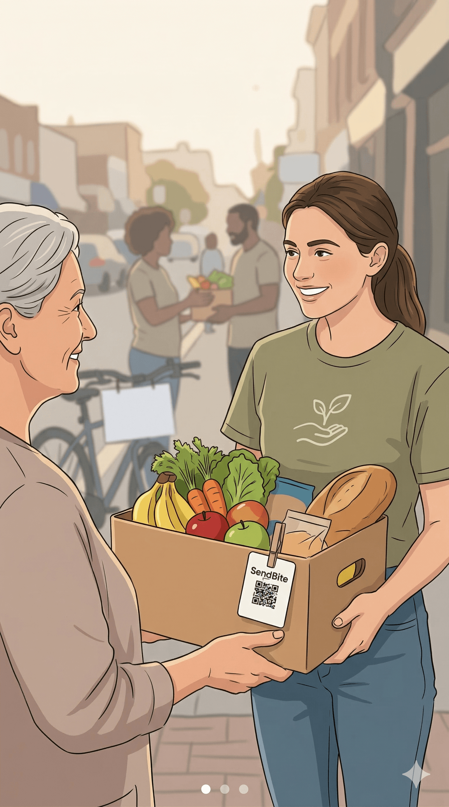 A neighbor smiling while receiving a SendBite meal
